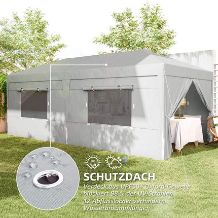 Paviljoen ca. 3x6m, waterafstotend, stabiel, winterbestendig pop-up vouwpaviljoen, UV-bescherming 50+, opvouwbare partytent, tuintent met 6 zijpanelen, zaktuinpaviljoen voor op de camping, tuin, lichtgrijs