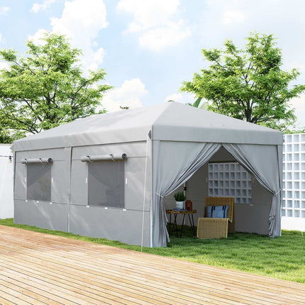 Paviljoen ca. 3x6m, waterafstotend, stabiel, winterbestendig pop-up vouwpaviljoen, UV-bescherming 50+, opvouwbare partytent, tuintent met 6 zijpanelen, zaktuinpaviljoen voor op de camping, tuin, lichtgrijs