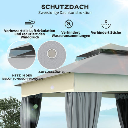 Tuinpaviljoen met dubbel dak, 3x3 m, waterafstotend, stabiel, winterbestendig tuinpaviljoen met klamboe, zijpanelen, tuinpaviljoen van metaal, voor tuin, terras, donkergrijs Aosoom