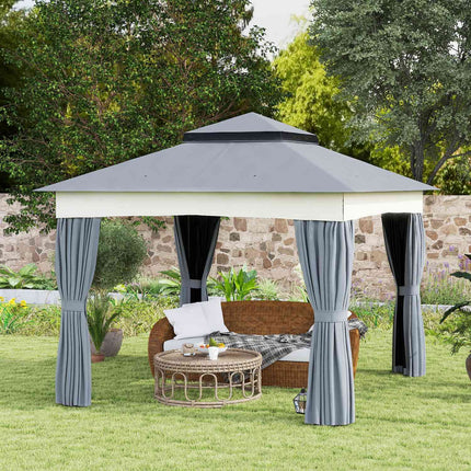 Tuinpaviljoen met dubbel dak, 3x3 m, waterafstotend, stabiel, winterbestendig tuinpaviljoen met klamboe, zijpanelen, tuinpaviljoen van metaal, voor tuin, terras, donkergrijs Aosoom