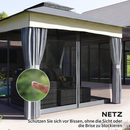 Tuinpaviljoen met dubbel dak, 3x3 m, waterafstotend, stabiel, winterbestendig tuinpaviljoen met klamboe, zijpanelen, tuinpaviljoen van metaal, voor tuin, terras, donkergrijs Aosoom