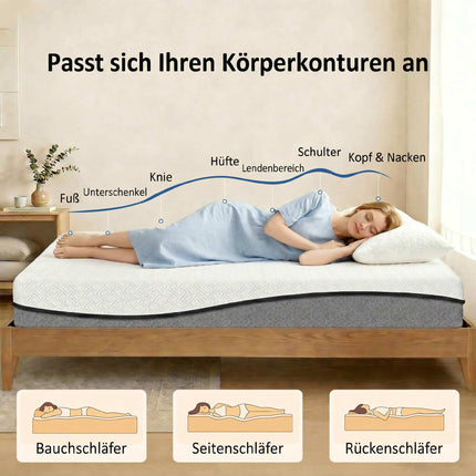 Gel Memory Foam Mattress 140x200cm, Medium Firm, Breathable