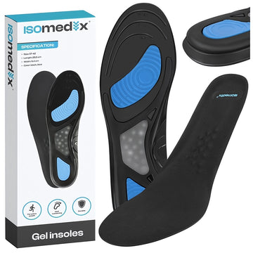 Gel Shoe Insoles Size 42-46 with Arch Support, 1 Pair, Cut to Fit, Washable