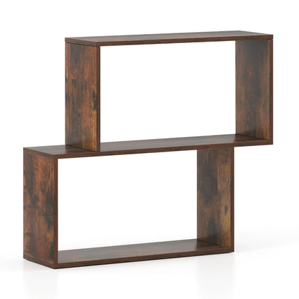 Geometric 3-Tier Wooden Bookshelf with Cube Shelves, Brown