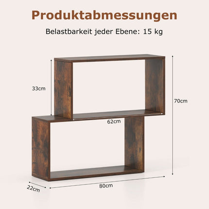 Geometric 3-Tier Wooden Bookshelf with Cube Shelves, Brown