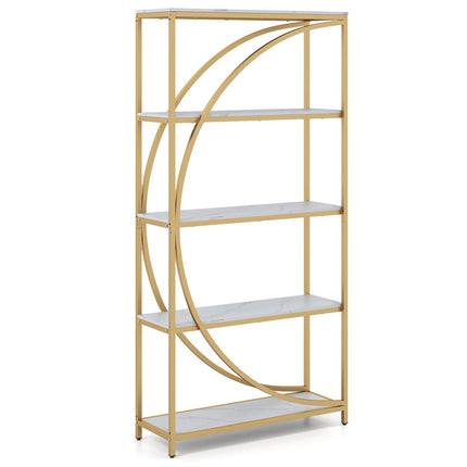 Geometric Bookshelf with Open Wood Shelves & Metal Frame
