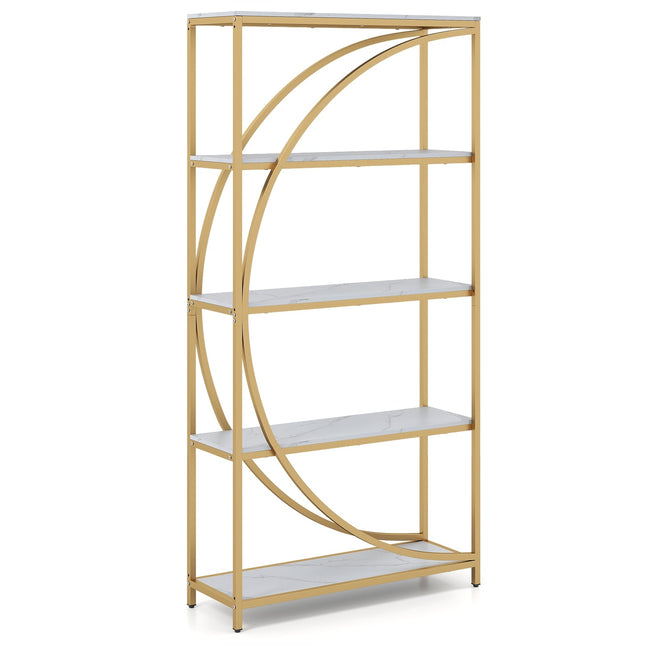 Geometric Bookshelf with Open Wood Shelves & Metal Frame