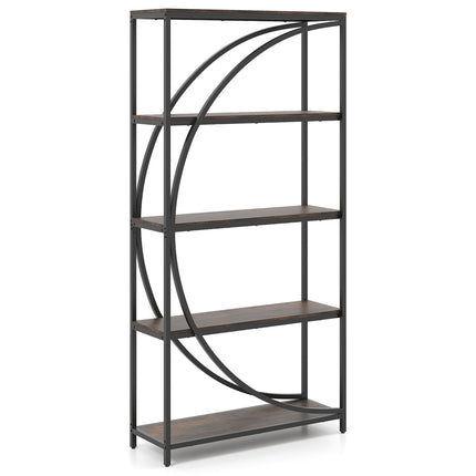 Geometric Bookshelf with Open Wood Shelves & Metal Frame