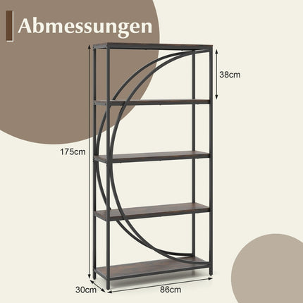 Geometric Bookshelf with Open Wood Shelves & Metal Frame