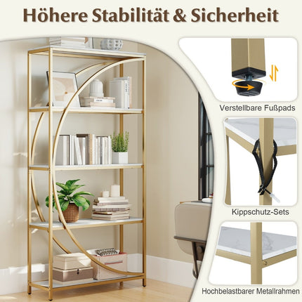 Geometric Bookshelf with Open Wood Shelves & Metal Frame