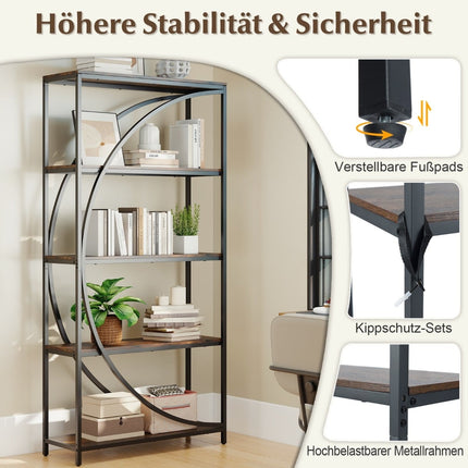 Geometric Bookshelf with Open Wood Shelves & Metal Frame