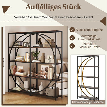 Geometric Bookshelf with Open Wood Shelves & Metal Frame