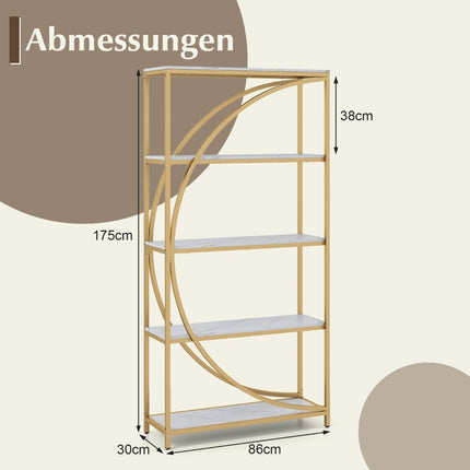 Geometric Bookshelf with Open Wood Shelves & Metal Frame
