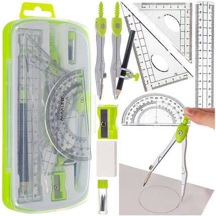 Geometric Drawing Set, 10 Pieces, Ruler & Compass
