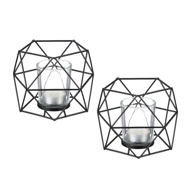 Geometric Metal Tealight Candle Holders, Set of 2