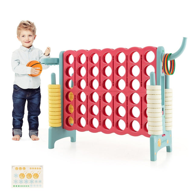 Giant match 4 game extended match 4 game set with basketball hoop and throwing ring light blue
