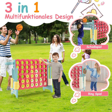 Giant match 4 game extended match 4 game set with basketball hoop and throwing ring light blue