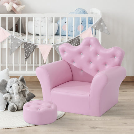 Pink soft armchair for girls with crystal buttons - ages 3+
