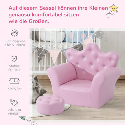 Pink soft armchair for girls with crystal buttons - ages 3+
