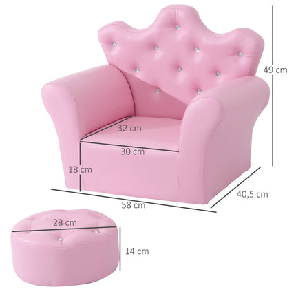 Pink soft armchair for girls with crystal buttons - ages 3+