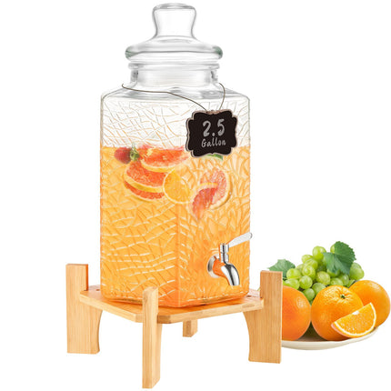 Glass Beverage Dispenser 2.5 Gallon With Stand, Spigot
