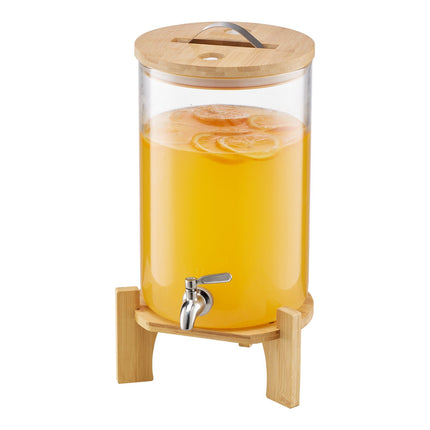 Glass Beverage Dispenser 8L, Wood Stand, Steel Spigot
