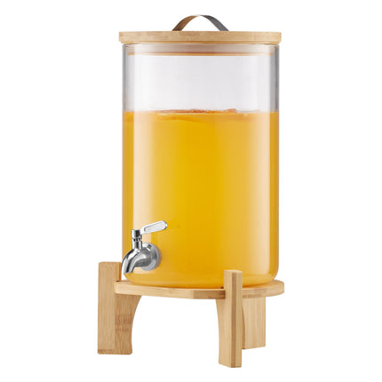Glass Beverage Dispenser 8L, Wood Stand, Steel Spigot