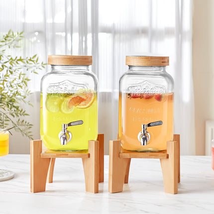 Glass Beverage Dispenser Set, 2 x 1 Gallon, Stand, Steel Spigot