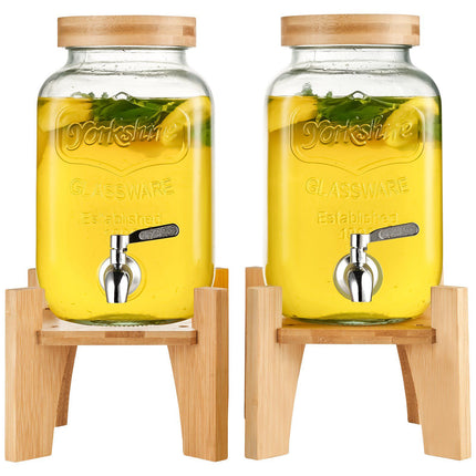 Glass Beverage Dispenser Set, 2 x 1 Gallon, Stand, Steel Spigot