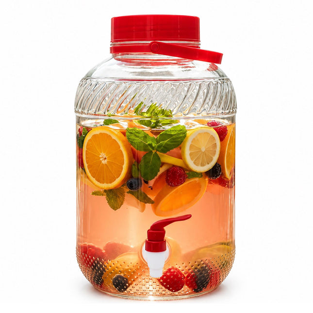 Glass Beverage Dispenser with Tap, 10L – Red