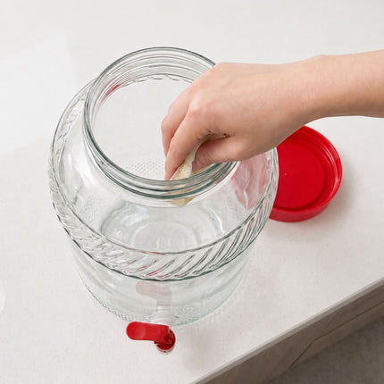 Glass Beverage Dispenser with Tap, 10L – Red