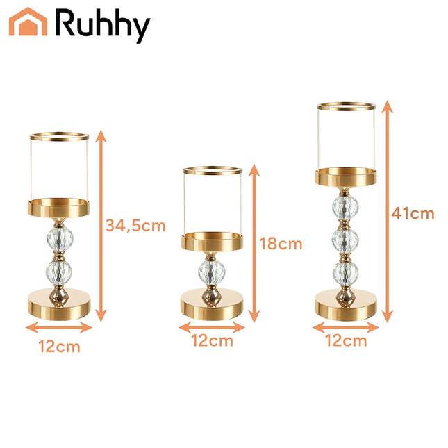 Glass Candle Holder Set of 3 – Gold, Mirror Inserts