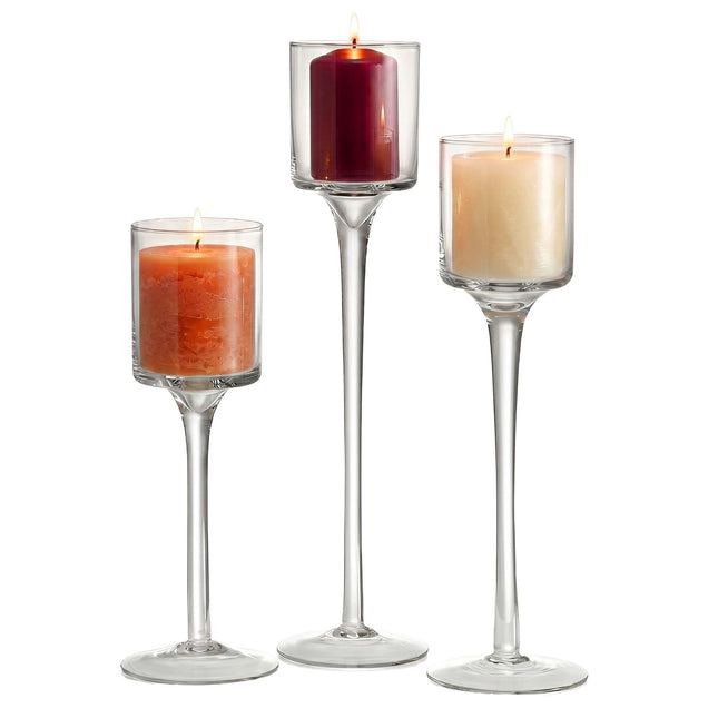 Glass Candle Holders Set, 3 Sizes, Transparent