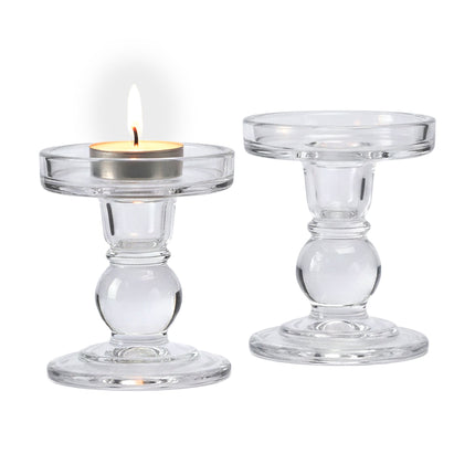 Glass Candle Holders, Set of 2 for Taper & Pillar Candles