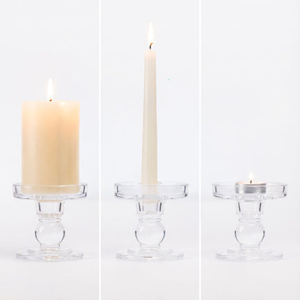 Glass Candle Holders, Set of 2 for Taper & Pillar Candles