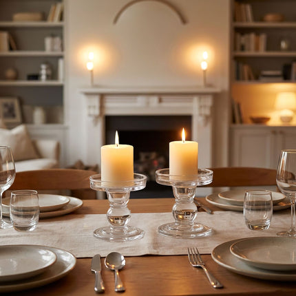 Glass Candle Holders, Set of 2 for Taper & Pillar Candles