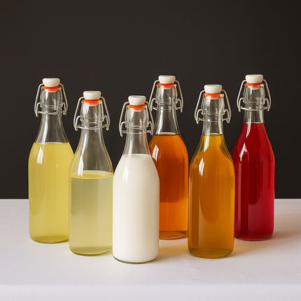 Glass Clip Top Bottles, 6 Pack – Airtight Seal, Labels