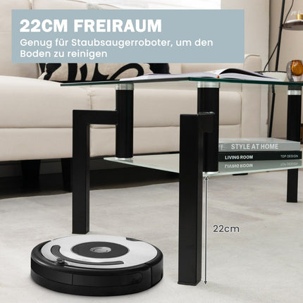 Glass Coffee Table – 2-Tier, Tempered Glass, Black Frame