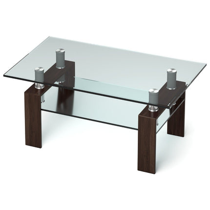 Glass Coffee Table with Shelf, 99.5 x 59.5 x 44.5 cm, Brown