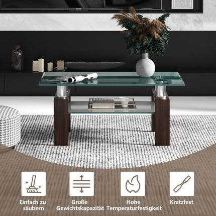 Glass Coffee Table with Shelf, 99.5 x 59.5 x 44.5 cm, Brown