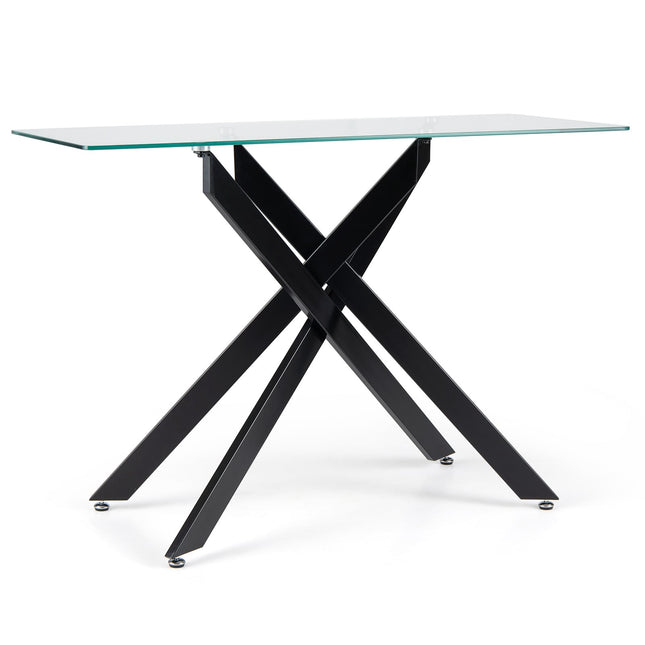 Glazen consoletafel, blad van gehard glas, metalen poten