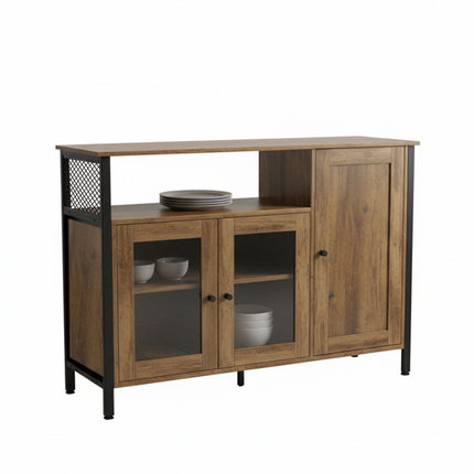 Glass-Door Kitchen Sideboard, Adjustable Shelves