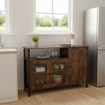 Glass-Door Kitchen Sideboard, Adjustable Shelves