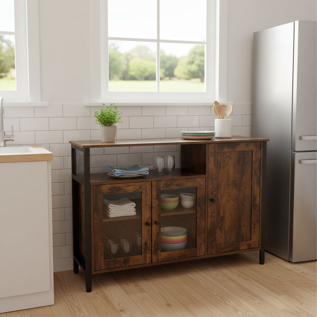 Glass-Door Kitchen Sideboard, Adjustable Shelves