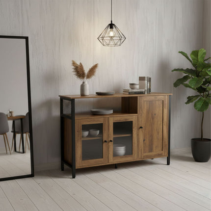 Glass-Door Kitchen Sideboard, Adjustable Shelves
