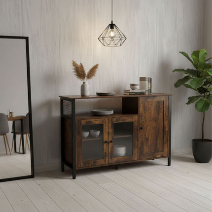 Glass-Door Kitchen Sideboard, Adjustable Shelves