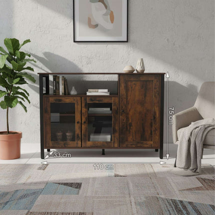 Glass-Door Kitchen Sideboard, Adjustable Shelves