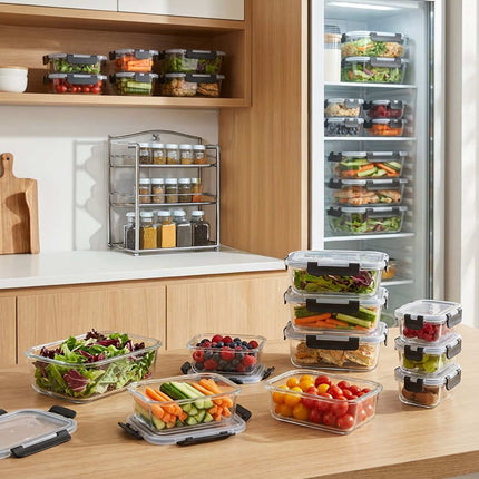 Glass Food Storage Containers, 10-Piece Set, Leak-Proof Lids