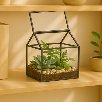 Glass House-Shaped Terrarium for Indoor Plants