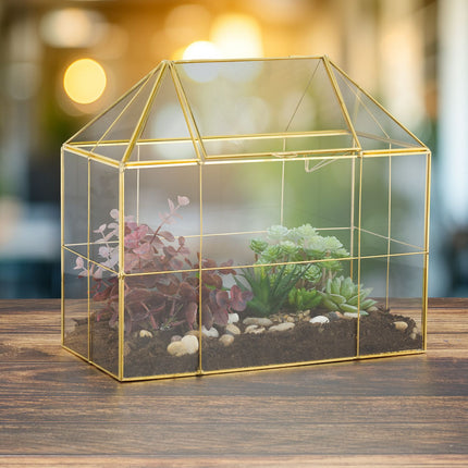 Glass House-Shaped Terrarium for Indoor Plants